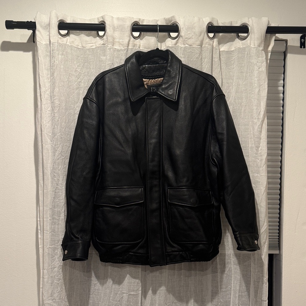 Jos. A. Bank Black Leather Military Jacket